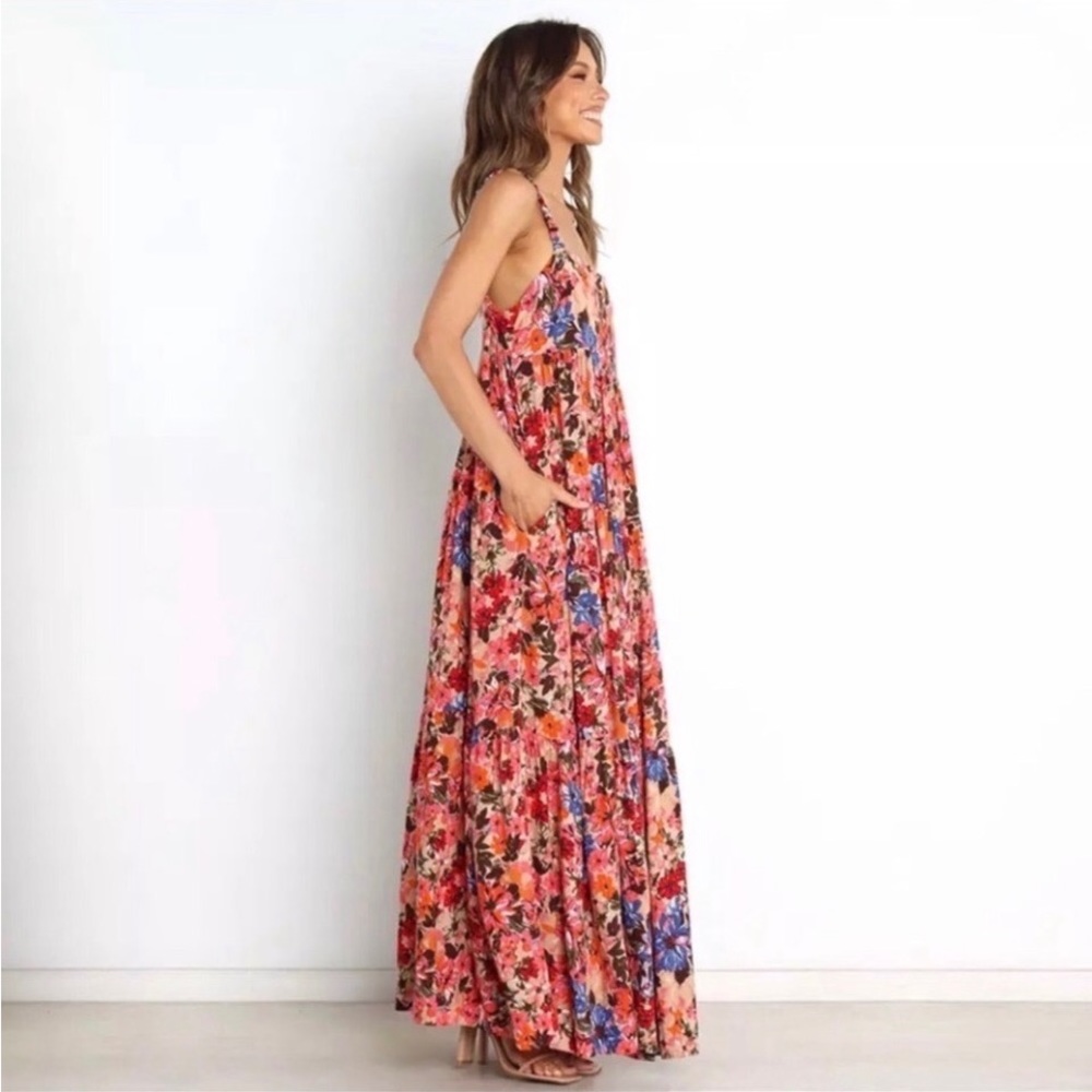 Floral Spaghetti-Strap Maxi Dress in Coral Pink - Picture 8 of 15